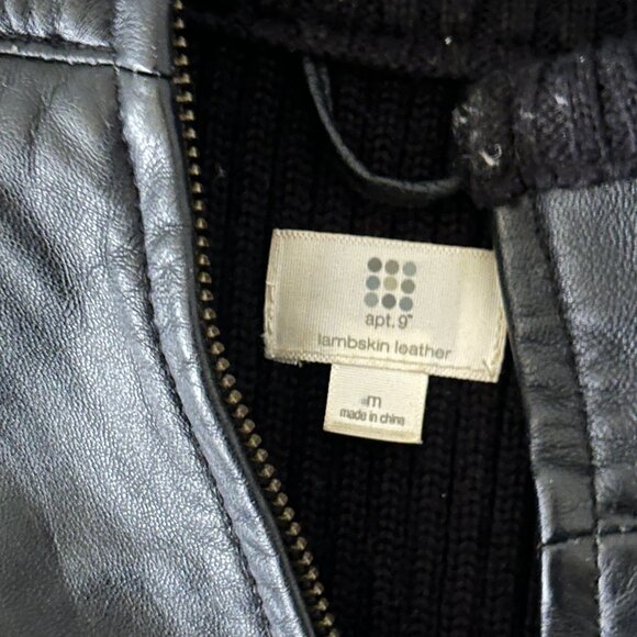 Apt. 9 Lambskin Leather Jacket – Black Moto Style w/ Knit Sleeves (M) - Picture 4 of 4